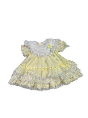 Vintage 1980s Alexis 9 Months Yellow Frilly Ruffled Baby Dress